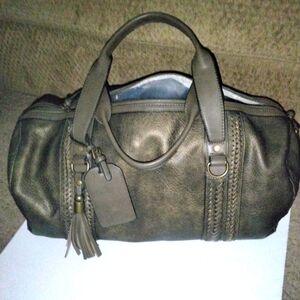 Simply Noelle (Size L) Brown Faux Leather Double Zip Pull & Handle Duffle Bag